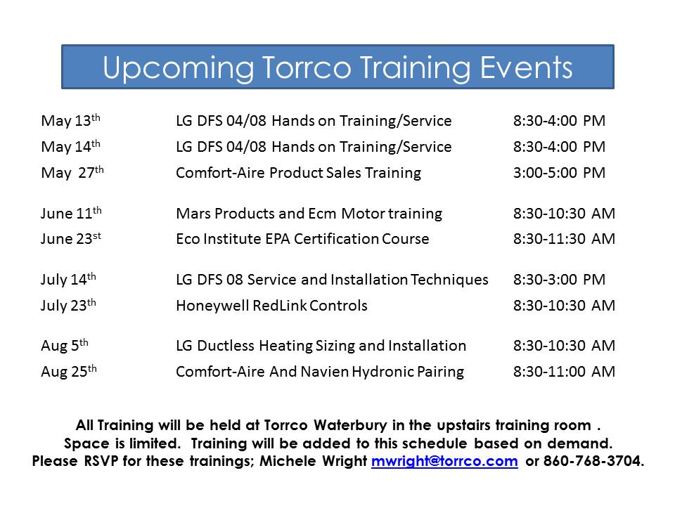 Training Events April thru August 2015